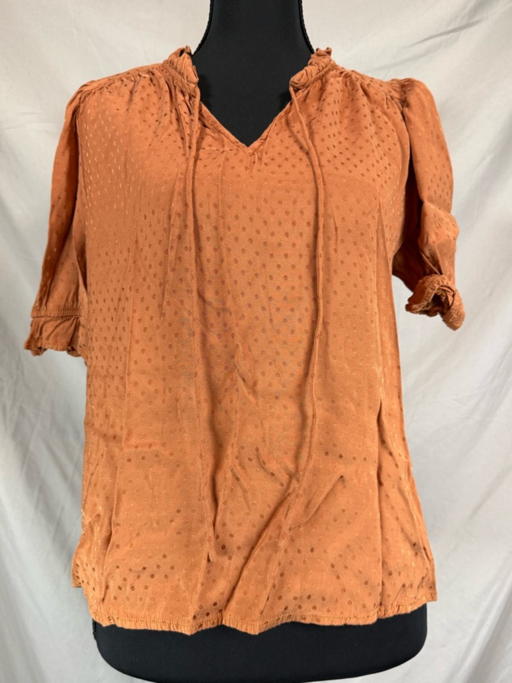 Draper James Copper Peasant Blouse ✨ Metallic Jacquard Short‎ Sleeve Medium